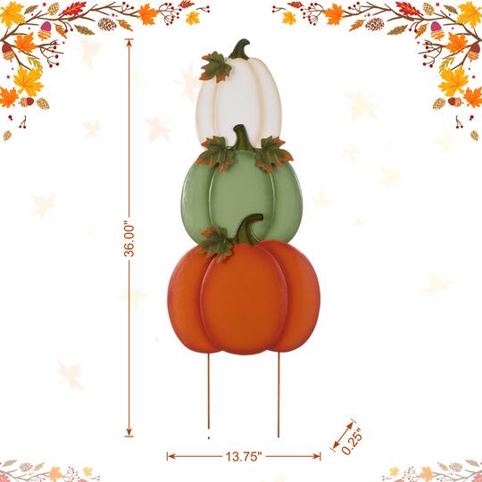 Glitzhome® Set of 3 Fall Stacked Pumpkin Metal Yard Stakes